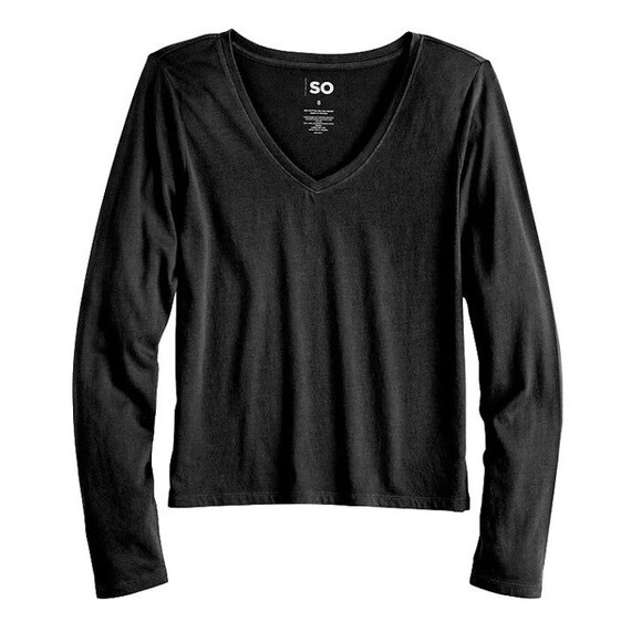 Juniors T-shirt XXL Long Sleeve V-neck SO Black NEW - Picture 1 of 1